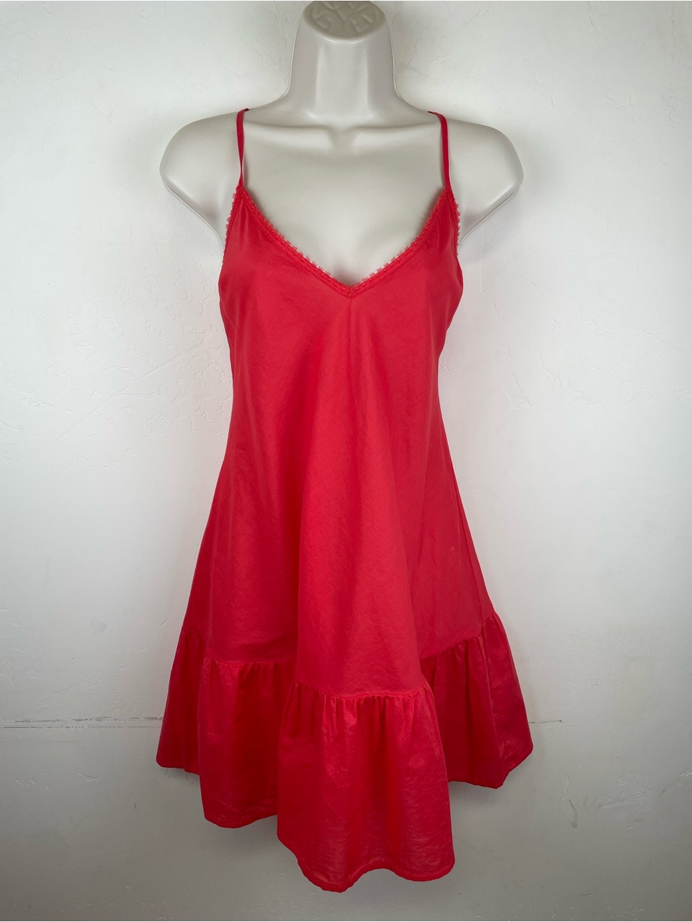 Free People Bright Red Slip Dress with Spaghetti Straps